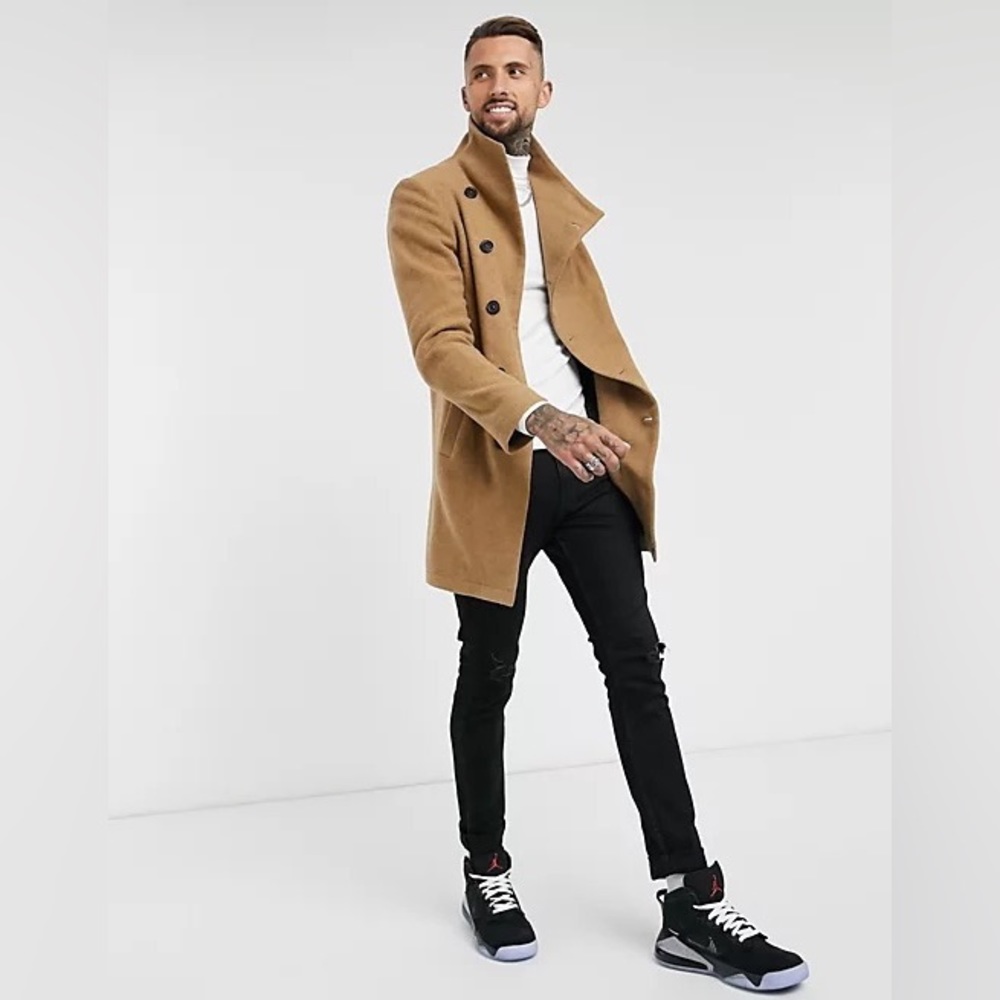 Religion Noirex asymmetrical funnel neck coat in camel